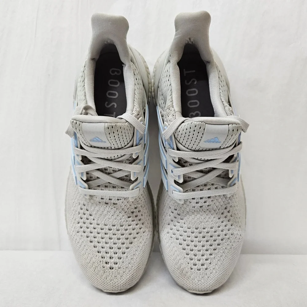 Adidas Ultraboost 1.0 Running Shoes JH9211 Grey White Glow Blue Womens Size 7.5